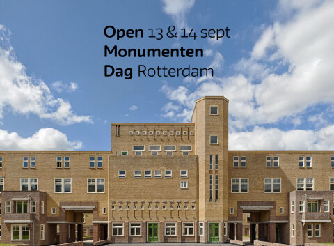 Het Justus van Effencomplex in Rotterdam, rijksmonument en icoon van sociale woningbouw met de karakteristieke bovenstraat, te bezichtigen tijdens Open Monumentendag op zaterdag 13 en zondag 14 september 2025.