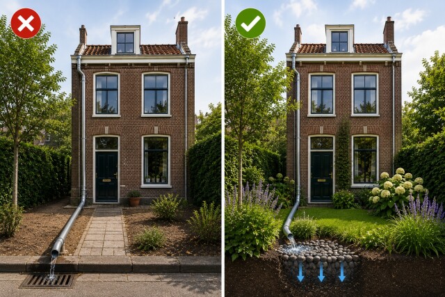 Zaag onmiddellijk je regenpijp af om je fundering te beschermen en je tuin groen te houden.